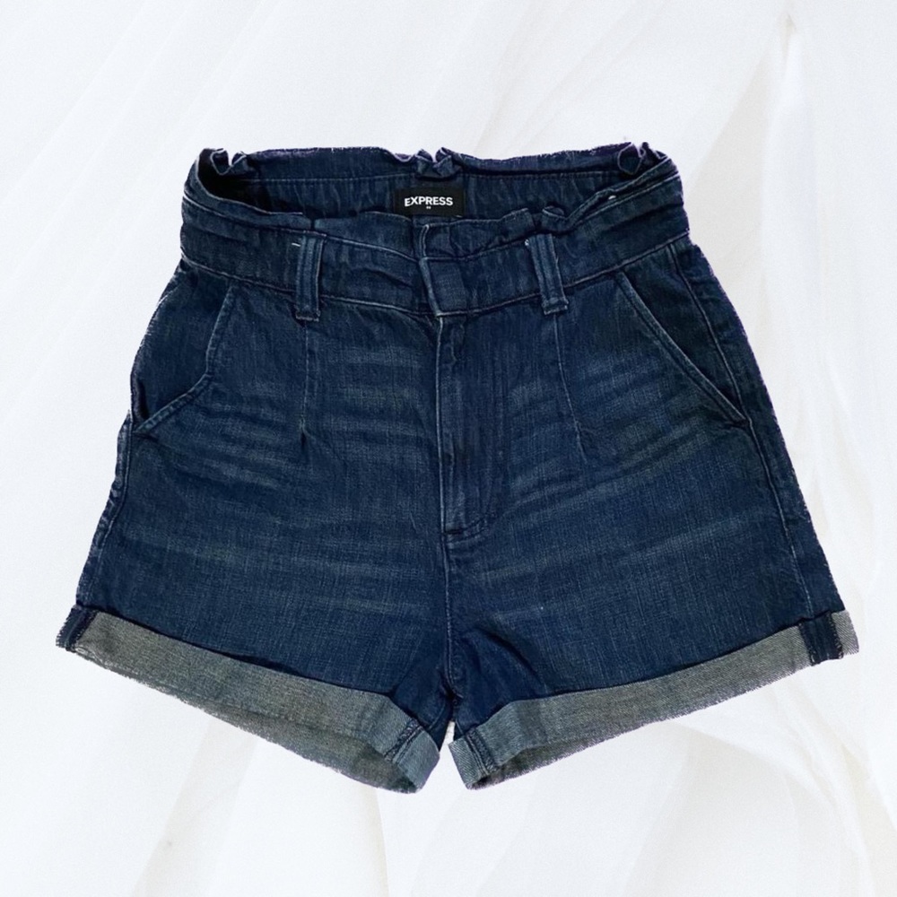 Express dark-wash high-waisted shorts